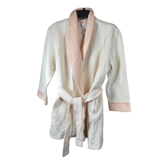 Willow Blossom Waffle Weave Short Robe Cream and Pink Size M - Picture 1 of 6